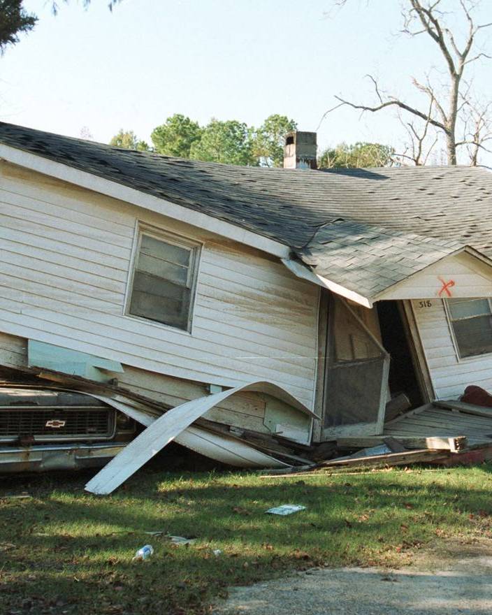 House knocked off its foundation by flooding in Princeville, North Carolina